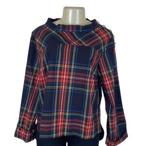 J.Crew Womens Multicolor Plaid Cotton Blouse Rhinestone Trim Long Sleeve Size 12